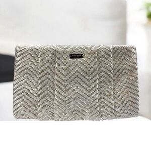Kate Spade Metallic “Straw” NY Framed Clutch Storybook Two Peas Pod Lining NWOT